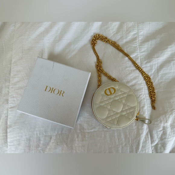 Christian Dior S5092UWHC Round Pouch Chain Shoulder Bag CARO White Leather - Picture 1 of 4